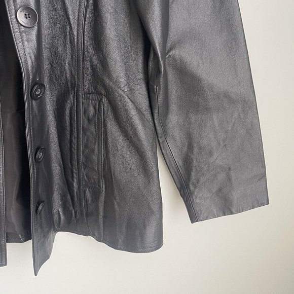 Vtg Jacqueline Ferrar Black Leather Jacket Y2K - Picture 4 of 7